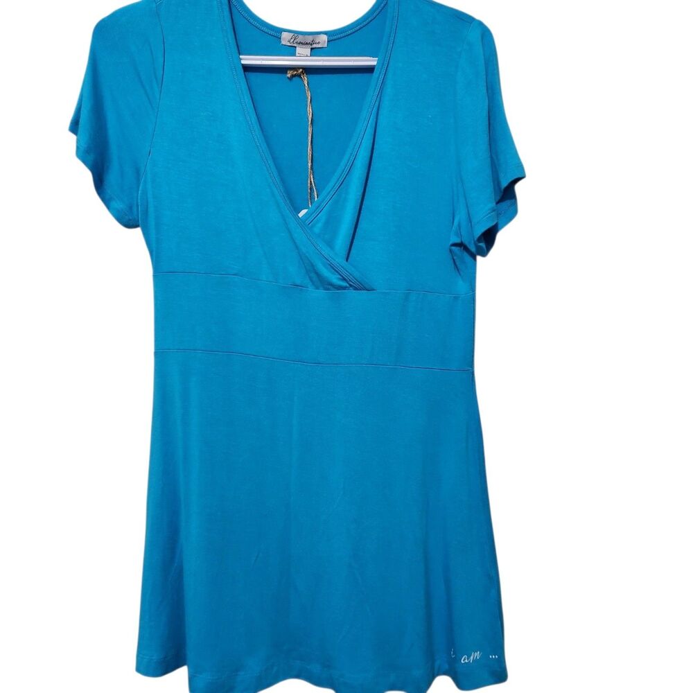 Illuminative Tunic Top Size Medium Blue Vneck Short Sleeve - Picture 7 of 14